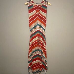 Lauren Ralph Lauren Sleeveless Dress Large Burnt Orange Teal Handkerchief Hem